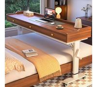 GUAWJRZDP Mesa de Cama Ajustables para Cama con Ruedas, Escritorio para Cama con Manivela, Mesa sobre La Cama Móviles con Cajón, Escritorio Portátil para Usar sobre La Cama(Brown+White,240cm/94.4'')