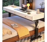 GUAWJRZDP Mesa de Cama Ajustables para Cama con Ruedas, Escritorio para Cama con Manivela, Mesa sobre La Cama Móviles con Cajón, Escritorio Portátil para Usar sobre La Cama(White+Black,240cm/94.4'')