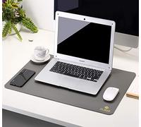 GUBEE PU Cuero Almohadilla de Escritorio de Oficina Multifuncional,Impermeable Antideslizante Anti-Sucio Alfombrilla de ratón para Oficina, hogar y Viajes (Gris/Negro)