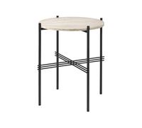 GUBI Mesa auxiliar TS Outdoor Natural white. estructura negra. travertin
