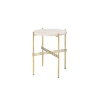 GUBI Mesa auxiliar TS Round Natural white travertine. ø40. base de latón