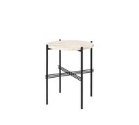 GUBI Mesa auxiliar TS Round Natural white travertine. ø40. base negra