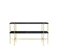 GUBI Mesa consola TS 120x30x72 cm Black marquina marble. base de latón. 2 estantes de mármol