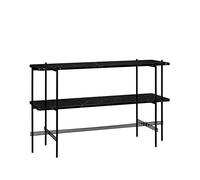 GUBI Mesa consola TS 120x30x72 cm Black marquina marble. base negra. 2 estantes de mármol