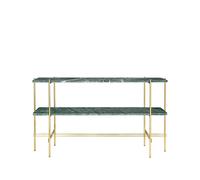 GUBI Mesa consola TS 120x30x72 cm Green guatemala marble. base de latón. 2 estantes de mármol
