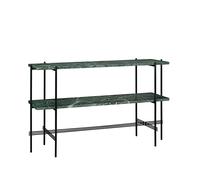 GUBI Mesa consola TS 120x30x72 cm Green guatemala marble. base negra. 2 estantes de mármol