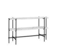 GUBI Mesa consola TS 120x30x72 cm White carrara marble. base negra. 2 estantes de mármol