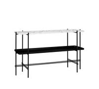 GUBI Mesa consola TS 120x30x72 cm White carrara marble. base negra. con bandeja