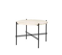 GUBI Mesa de centro TS Round Natural white travertine. ø55. base negra