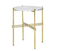 GUBI Mesa TS con patas de bronce Ø 40 cm mármol blanco