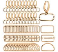 GUBOCA 100 PCS Hebillas Metalicas,20 Mosquetón Giratorio,30 Anillo en D,30 Hebilla de Tres Correderas,20 Anillo Rectangular,Adecuado para Accesorios de Bolsos de Bricolaje (Oro, 32 mm)