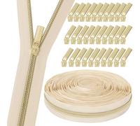 GUBOCA 9 M Cremalleras por Metros para Coser,Repuesto de Costura con 30 Piezas de Accesorios (Oro,Beige)