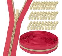 GUBOCA 9 M Cremalleras por Metros para Coser,Repuesto de Costura con 30 Piezas de Accesorios (Oro,Rosa)
