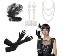 GUBOOM 5 Piezas Accesorios Años 20 Mujer, 1920s Set de Accesorios, Great Gatsby Accesorios, Accesorios de Charleston para Mujer con Diademas, Guantes, Collares, Aretes, Pulseras