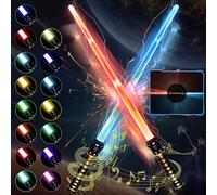 GUBOOM Espada Láser para Niños, 2 Piezas Sable de Luz, 15 Colores Sonido de Combate Simulado, 2 en 1 Lightsaber, Sable de luz Juguete,Lightsaber con Sonido por Cumpleaños Regalos y Cosplay para Niños