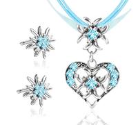 GUBOOM Set de 3 Joyas Bávaros Tradicionales Collar, Collar Oktoberfest, Juego de joyas para mujer de estilo Oktoberfest de Edelweiss y Aretes de Edelweiss para Mujeres Festival de Cerveza (azul)