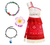 GUBOOM Vestido Vaiana para Niña, Vaiana Disfraz Niñas con Vestido, Collar, Corona de Flores, Pasador de Flores, Disfraz Princesa Moana para Cumpleaños Carnaval Cosplay (130CM)