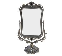 Gucagle Espejo de Maquillaje Vintage de Doble Cara, Espejo de Mesa Antiguo Giratorio de 360 Grados con Base en Forma de pétalo en Relieve Floral para tocador, aleación de Zinc, (Latón Antiguo)
