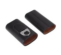 Gucagle Estuche para Puros con 3 Dedos, Soporte para Puros de Viaje portátil de Cuero con Cortador, Elegante, Brillante, Suave, Duradero, Cuero Importado, diseño de Gran Calibre para (Negra)