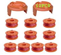 Gucass 12 Piezas Bobina De Hilo para Compatible con Worx de 20 V Cortabordes, 3m Largo, Ø 1,65mm, Carrete de Alambre de Recambio Bobinas Desbrozadoras, (10 Bobina + 2 Cubierta)