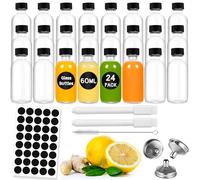 Gucass 24 x Mini Botellas de Cristal 60ml, Botellitas Pequeñas Para Rellenar Embudos, Etiquetas y Bolígrafo, Shots Botellitas Set para Jugo, Jugo de Jengibre, Wellness Shot, Whiskey y Especias