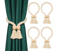 Gucass 4 unidades de alzapaños magnéticos para cortinas, alzapaños de madera, cuerda de algodón, alzapaños para cortinas, hogar, oficina, cortinas