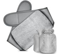 Gucass Botella de Agua Caliente 3 in 1, Bolsa de Agua Caliente con Funda de Cintura Suave, 1 L Bolsa Agua Caliente de Goma para Cuello y Hombro, Espalda, Piernas, Cintura Cálida, Dolor Menstrual(Gris)