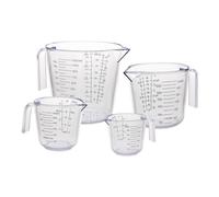 Gucass Juego de 4 Jarras Medidoras de Plástico de 150ml 300ml 600ml 1000ml, Vaso Medidor Transparente con Asa, Báscula Precisa, para Detergente Cocina Laboratorio