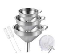 Gucass Juego de 7 Embudos de Acero Inoxidable, Set Embudo de Cocina con Mango, 2 Cepillo de Limpieza, Colador y Filtro de Malla 200, para Transferir Líquidos Aceite Jugos y Mermeladas, 5.7/11/13 cm