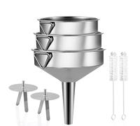 Gucass Juego de 7 Embudos de Acero Inoxidable, Set Embudo de Cocina con Mango, 2 Cepillo de Limpieza y 2 Filtro de Malla 200, para Transferir Líquidos Aceite Jugos y Mermeladas, 16/18/20 cm