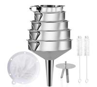 Gucass Juego de 9 Embudos de Acero Inoxidable Con Mango, Colador y Filtro de Malla 200, Cepillo de Limpieza, Set Embudo de Cocina Para Mermelada, Especias y Líquidos - 5.7/8/10/12/14 cm