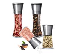 Gucass Set de Molinillos de Sal y Pimienta Ajustables, 4 Piezas Molinillo Manual de Acero Inoxidable con Molino de Cerámica con Grosor Ajustable, 200&180 ml, Ideal para Especias, Chiles