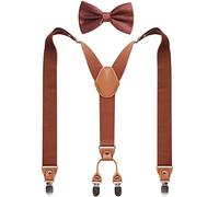GUCHOL Pajarita para hombres y mujeres, tirantes anchos y elásticos resistentes, 4 clips de metal ajustables, Marrón, Large