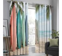 GUCSMN Cortinas de Ventana 140An x 200Al cm, Tabla De Surf De Playa Vista Al Mar Decorativas para Sala de Estar Dormitorio con Ojales 2 Paneles, Aislamiento Térmico, Protección de Privacidad