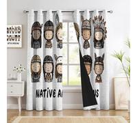 GUCSMN Cortinas Opacas Aisladas Térmicamente con Ojales, Diseño de Niños Indígenas, Aspecto Dibujos Animados, Cortina Térmica para Salón Dormitorio, 2 Unidades, 140An x 245Al cm, Marrón Beige