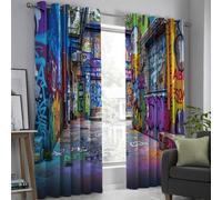 GUCSMN Cortinas Opacas con Estampado Vista De La Calle para Dormitorio, 140An x 175Al cm, Diseño Callejón del Grafiti con Ojales, Cortinas Aislamiento Térmico y Reducción de Ruido (2 Paneles)