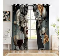 GUCSMN Cortinas Opacas Planetas Máquinas Mujeres, Ciencia Ficción, Cortinas para Ventana, Aislamiento Térmico, Protección de Privacidad para Dormitorio, Sala de Estar 117An x 183Al cm, Verde grisáceo