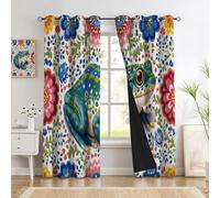 GUCSMN Cortinas Opacas Termicas Aislantes Frio y Calor Dormitorio 2 Piezas 117An x 183Al cm, Cortina Blackout Arte Popular con Ojales, Cortinas Ventanas Ranas De Flores, Vistoso