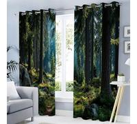 GUCSMN Cortinas Salon Pinos A La Luz del Sol, 117An x 183Al cm 2 Piezas - Cortinas Dormitorio Opacas Paisaje Forestal Ventana Decoración Habitacion con Ojales, Blackout Cortina Verde Oscuro