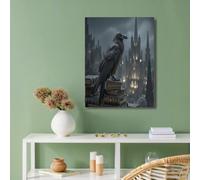 GUCSMN Cuadros de Arte Animal Gótico, Decoracion de Pared de Libros Cuervos, Moderno Cuadro Lienzo para Salon Comedor Dormitorio 40x50cm Sin Marco, Gris oscuro