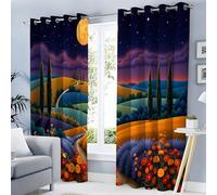 GUCSMN Ilustración De Paisaje Juego de 2 Paños Cortinas, Colinas Campos De Flores, Cortina Sound and Heat Reducers, Tratamiento de Ventana para Habitación y Dormitorio, 2 Piezas de 140An x 200Al cm