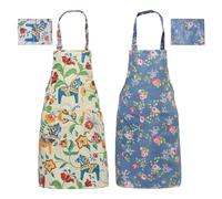 Gudalea 2 Piezas Delantales de Cocina para Mujeres Algodón Delantal Floral con 2 Bolsillos, Delantales Florales Delantal Chef Vintage Ajustable para Cocinar Hornear Jardinería y BBQ