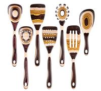 Gudamaye Juego de 7 utensilios de madera Pakkawood, duradero, ecológico, cuchara de madera para cocinar, utensilio de madera para cocinar, herramienta de cocina de madera, cuchara de madera de