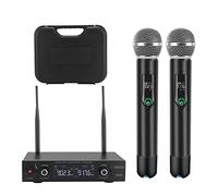 GUDEHOLO Sistema de micrófono inalámbrico con Funda, Metal UHF Dual Handheld 20 Canales, Sistema de micrófono inalámbrico Profesional para Iglesia, DJ, Karaoke, Boda, hogar, KTV