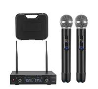 GUDEHOLO Sistema de micrófono inalámbrico con funda, metal UHF Dual Handheld 20 canales, sistema de micrófono inalámbrico profesional para iglesia, DJ, karaoke, boda, hogar, KTV