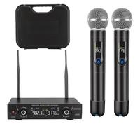 GUDEHOLO Sistema de micrófono inalámbrico con Funda, Metal UHF Dual Handheld 20 Canales, Sistema de micrófono inalámbrico Profesional para Iglesia, DJ, Karaoke, Boda, hogar, KTV