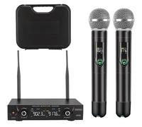 GUDEHOLO Sistema de micrófono inalámbrico con Funda, Metal UHF Dual Handheld 20 Canales, Sistema de micrófono inalámbrico Profesional para Iglesia, DJ, Karaoke, Boda, hogar, KTV