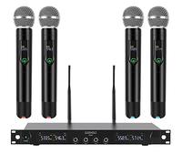GUDEHOLO Sistema de micrófono inalámbrico de 4 canales, micrófono inalámbrico de metal UHF cuádruple, 4 x 25 canales, sistema de micrófono inalámbrico profesional para iglesia, DJ, karaoke, boda,