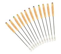 GuDoQi Tenedores para Fondue de Acero Inoxidable, Juego de 12, Palos para Asar Malvavisco, Mango de Madera Resistente Al Calor, Tenedores para Queso, Frutas, Chocolate, Asados (24 cm)