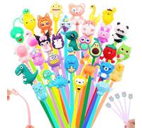 GUDOTRA 32 Bolígrafos Divertidos Regalos Cumpleaños Niños Colegio Bolígrafos de Gel con Diseños de Dibujos Animados Capuchones Kawaii Bolígrafos Agitados Detalles Cumpleaños Niños